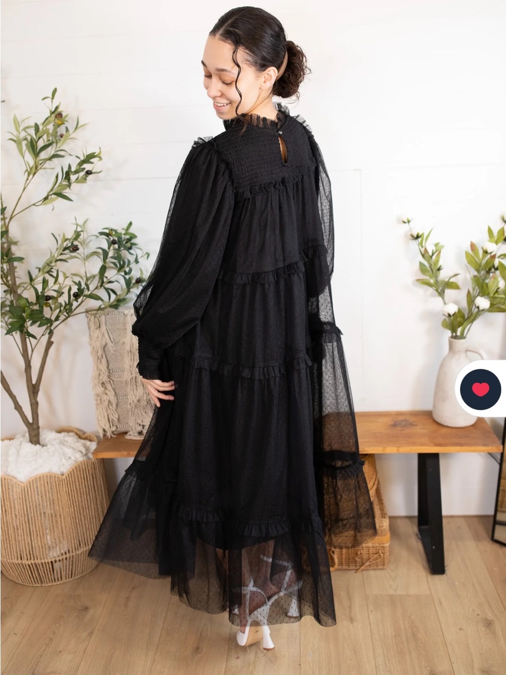 Black Sheer Tiered Long Sleeve Dress - K&K Boutique - Picture 2 of 5